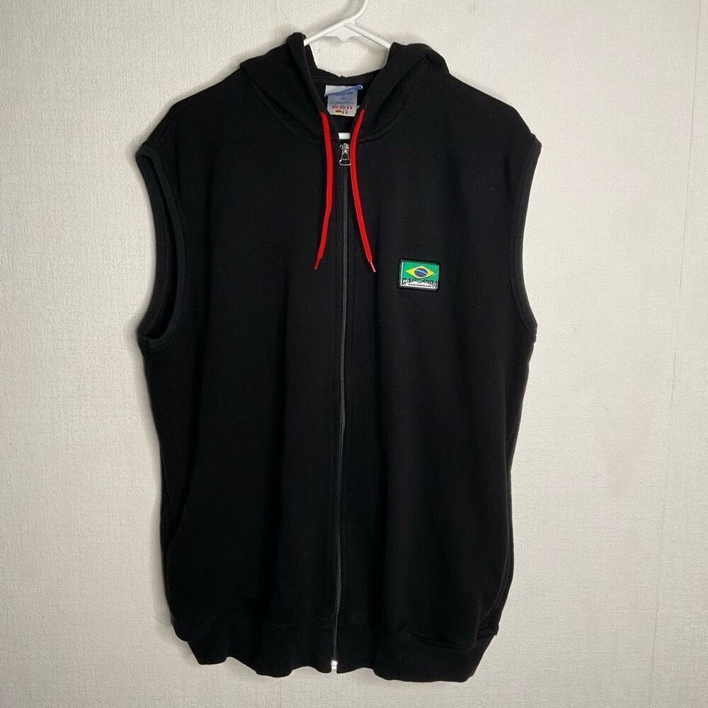 Vintage Reebok Capoeira Vest Zip Up Men’s 2XL XXL Black‎ Hood Y2K 90’s RARE